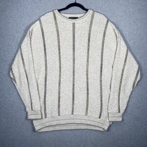 Vintage Croft & Barrow Sweater Mens XL Beige Striped Textured Knit Crewneck USA